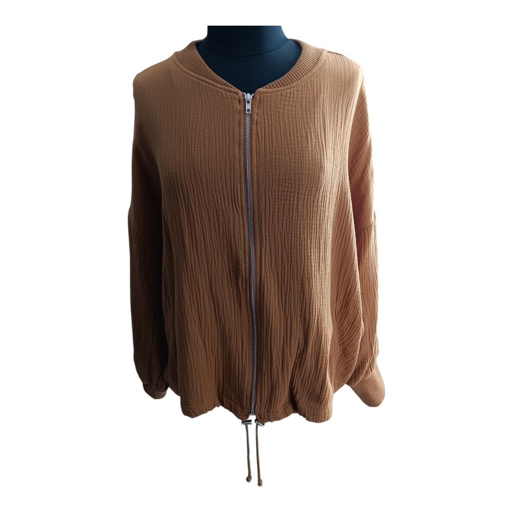 Ashley Stewart Bomber Jacket Women's Size 18/20 Gold Long Sleeve Lightweight